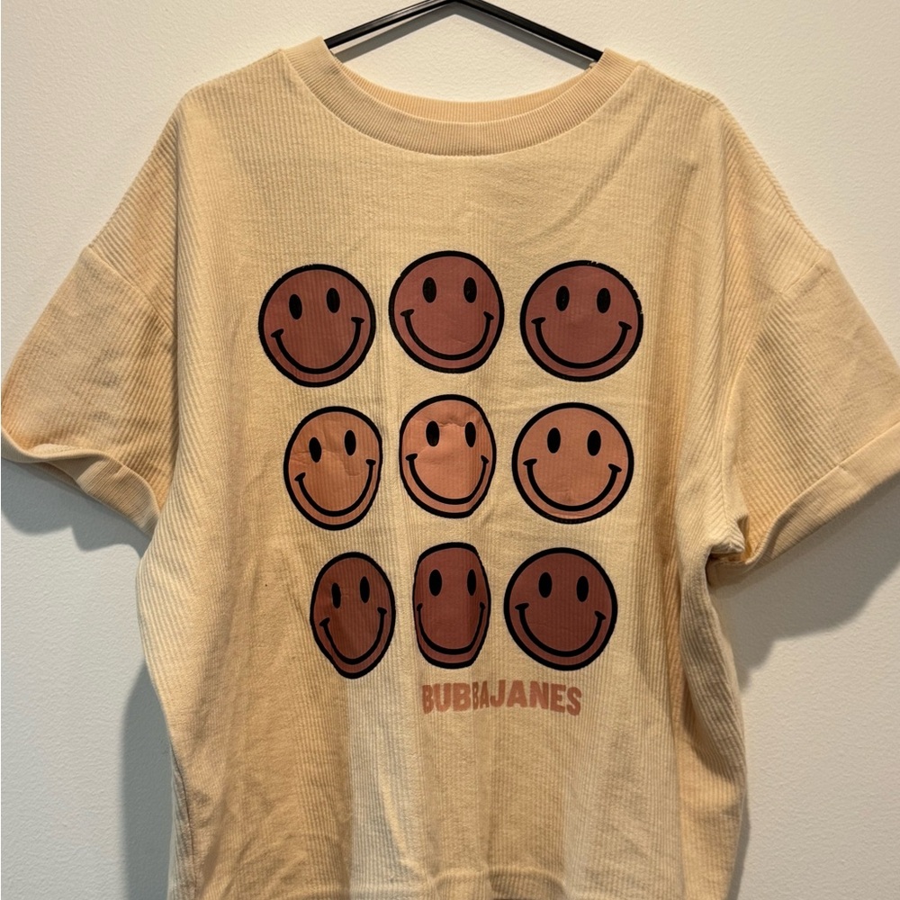 Tan Short Sleeve Tee with Smiley Face Design